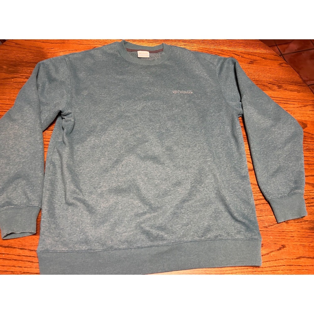 Columbia Mens Crewneck Sweatshirt Heather Teal Blue Fleece Pullover Large L